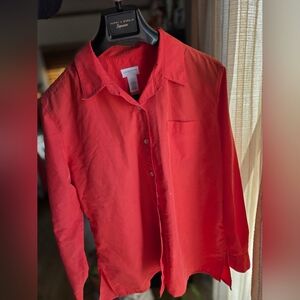 Liz Claiborne Peach Coral Button Up Blouse Large 24in P2P